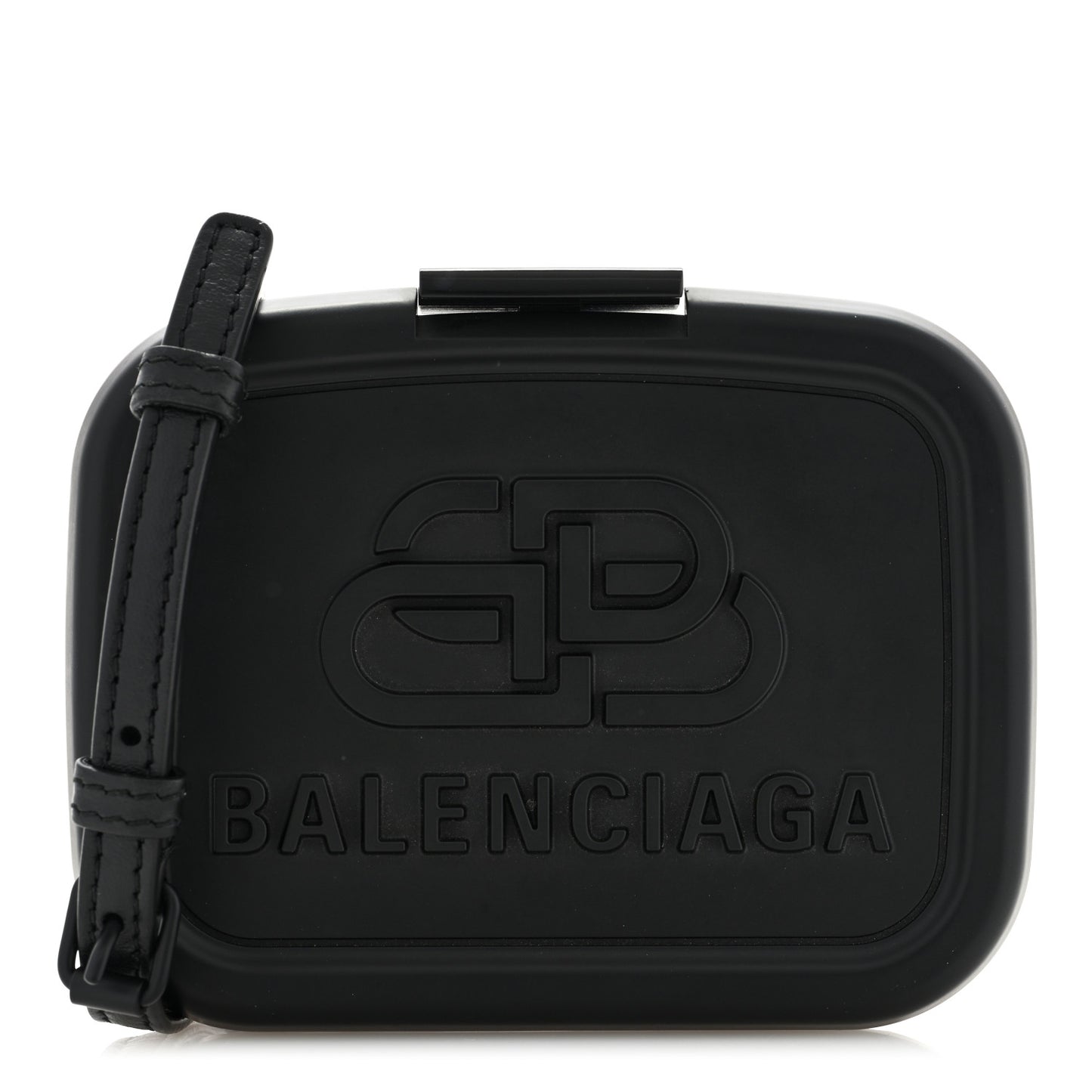 Recycled Plastic Calfskin Embossed Mini Lunch Box Case with Strap Black