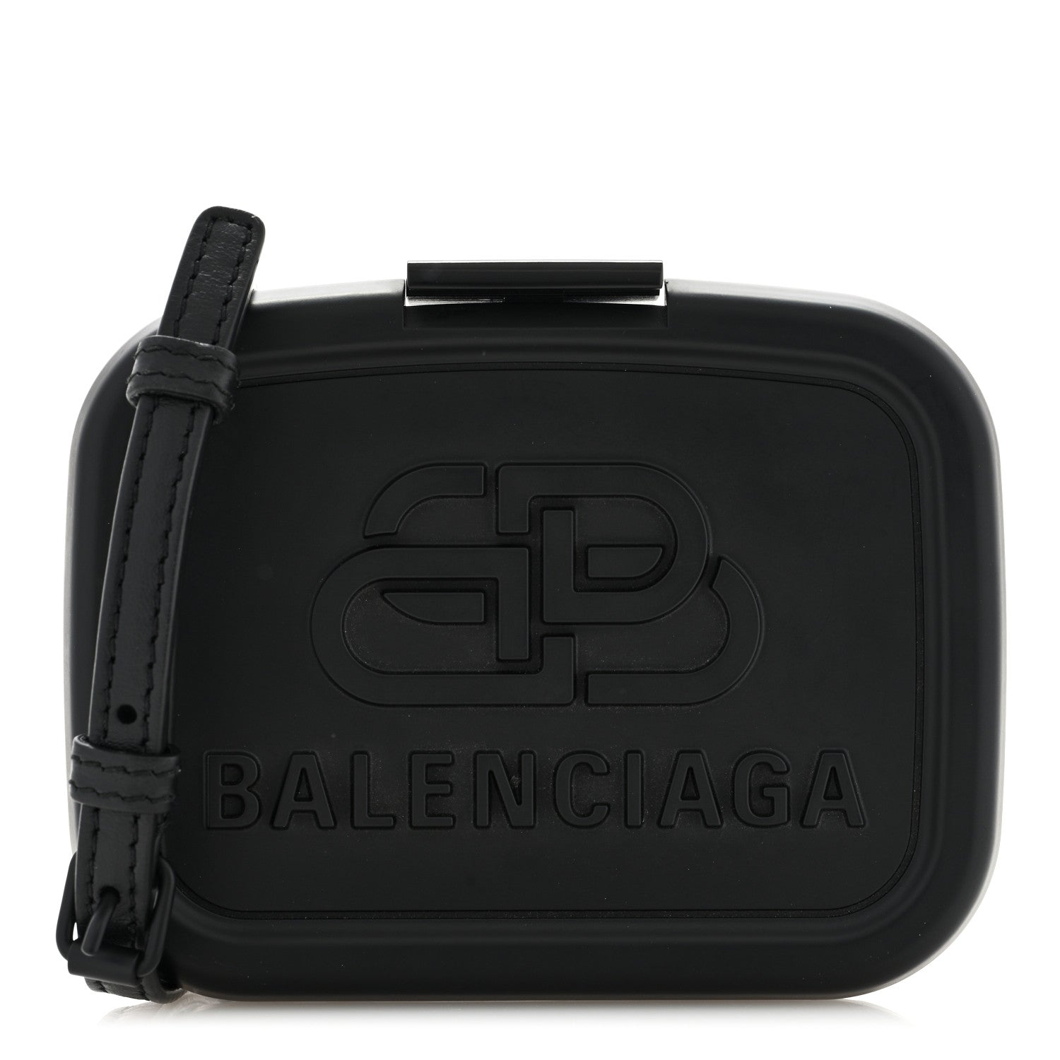 Balenciaga Recycled Plastic Calfskin Embossed Mini Lunch Box Case with Strap Black 1 of 8