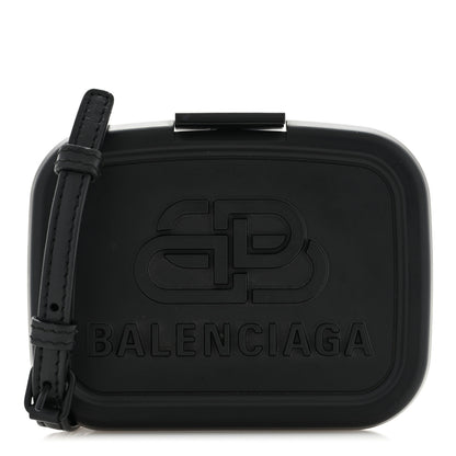 Balenciaga Recycled Plastic Calfskin Embossed Mini Lunch Box Case with Strap Black 1 of 8