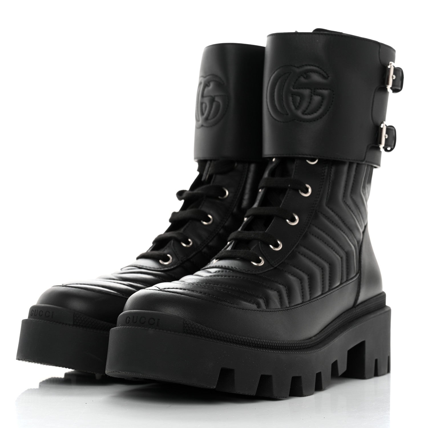 Gucci Nappa Frances GG Matelasse Platform Combat Boots 39.5 Black 3 of 9