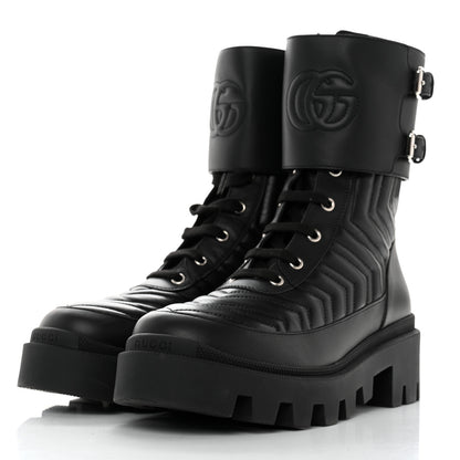 Gucci Nappa Frances GG Matelasse Platform Combat Boots 39.5 Black 3 of 9