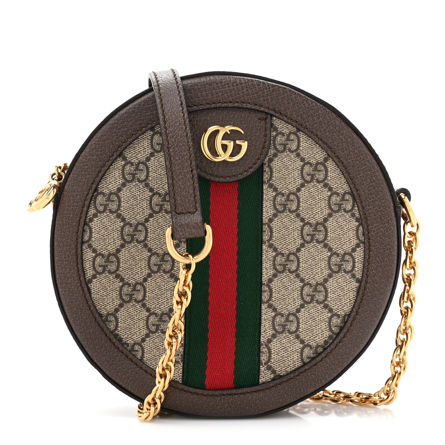 Gucci GG Supreme Monogram Web Mini Ophidia Round Shoulder Bag Brown 1 of 9