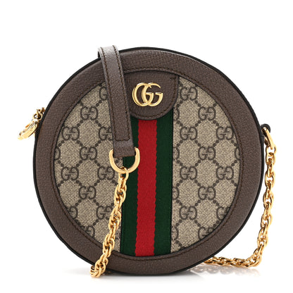 Gucci GG Supreme Monogram Web Mini Ophidia Round Shoulder Bag Brown 1 of 9