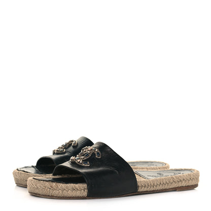 Chanel Calfskin Gripoix CC Espadrille Slip On Sandals 40 Black 3 of 9