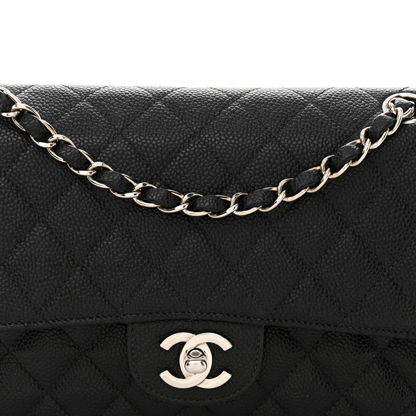 Caviar Quilted Medium Double Flap Black