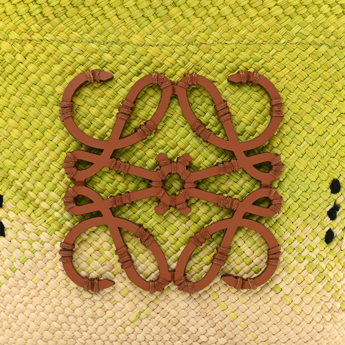 Calfskin Raffia Anagram Basket Tote Bag Kiwi