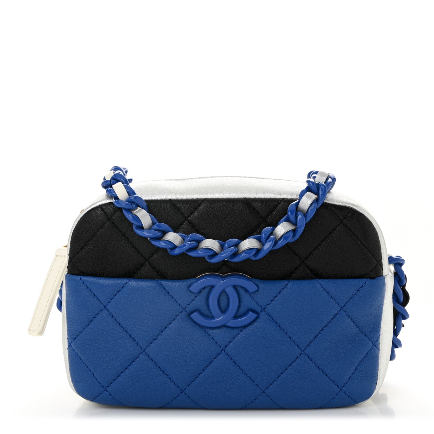 Chanel Shiny Lambskin Monochrome Chain Mini Camera Case Bag Blue Black Silver 1 of 10