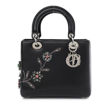 Christian Dior Smooth Calfskin Embroidered Beaded Floral Medium Lady Dior Black 1 of 12