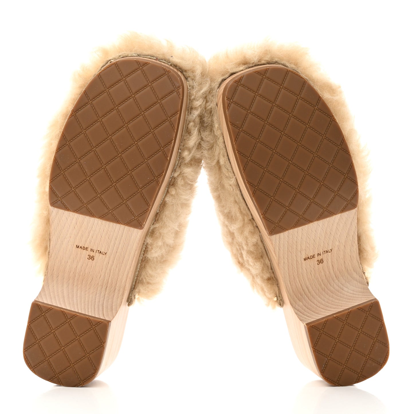 Shearling Lambskin Clogs 36 Beige