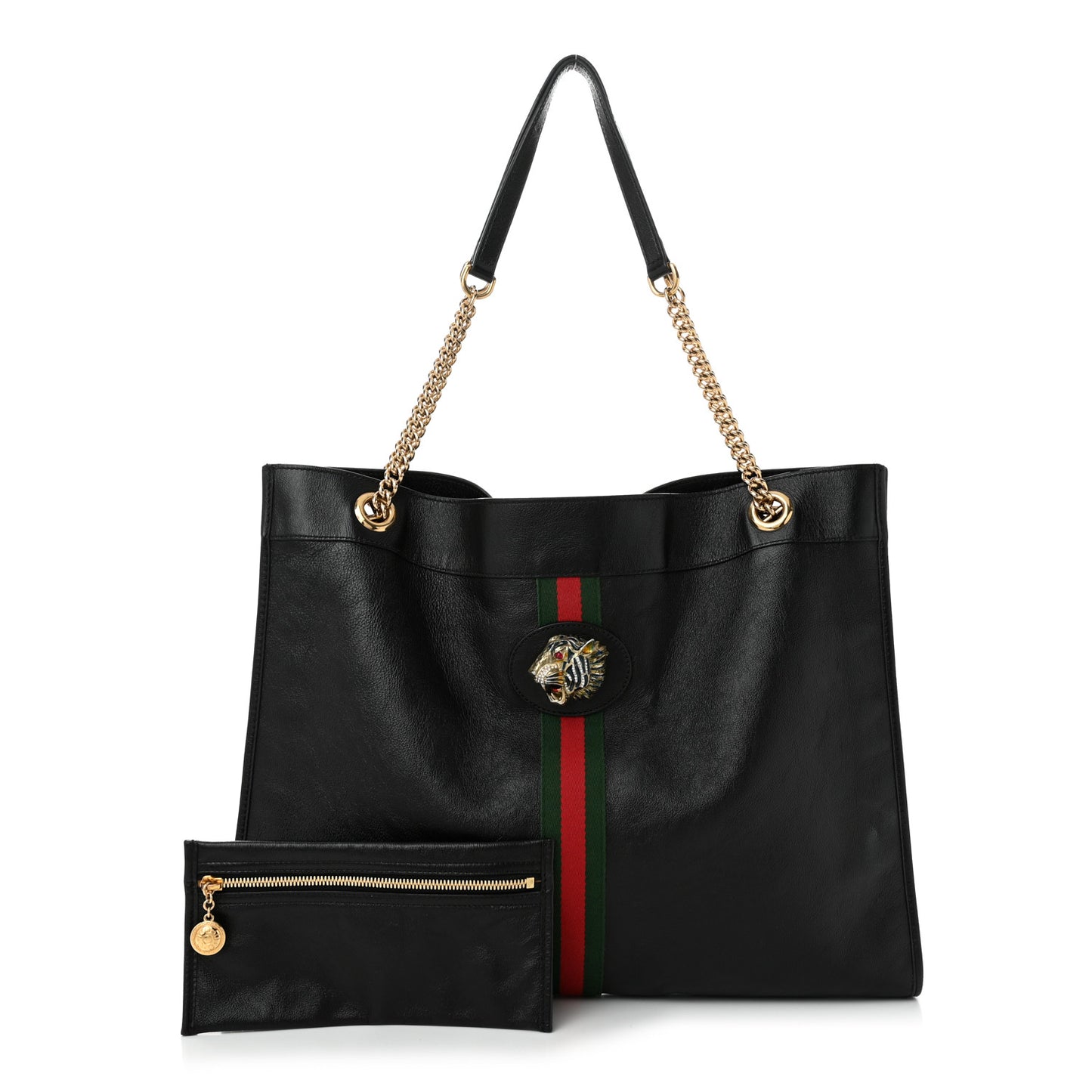 Calfskin Large Rajah Chain Tote Black