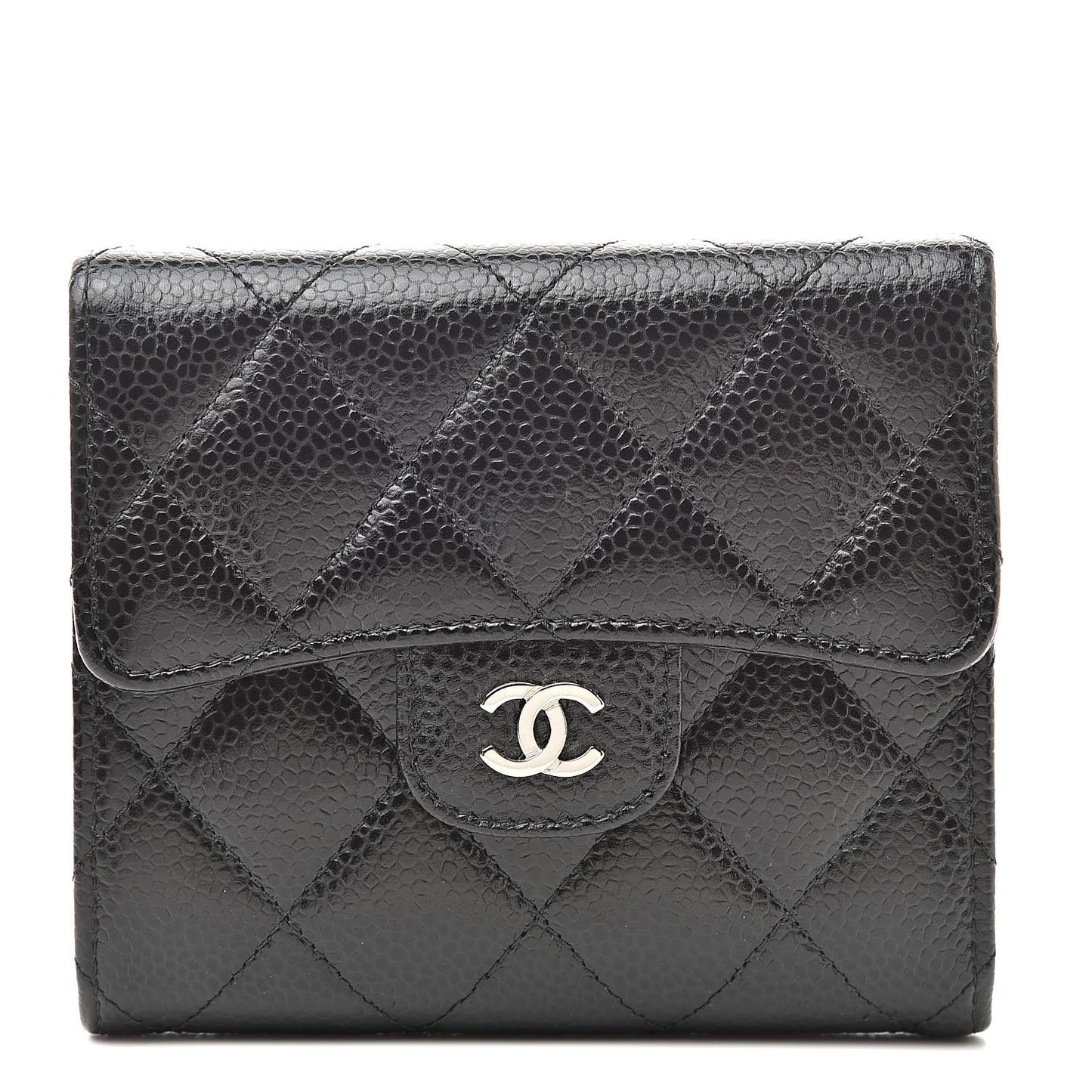 Caviar Quilted Compact Flap Wallet Black