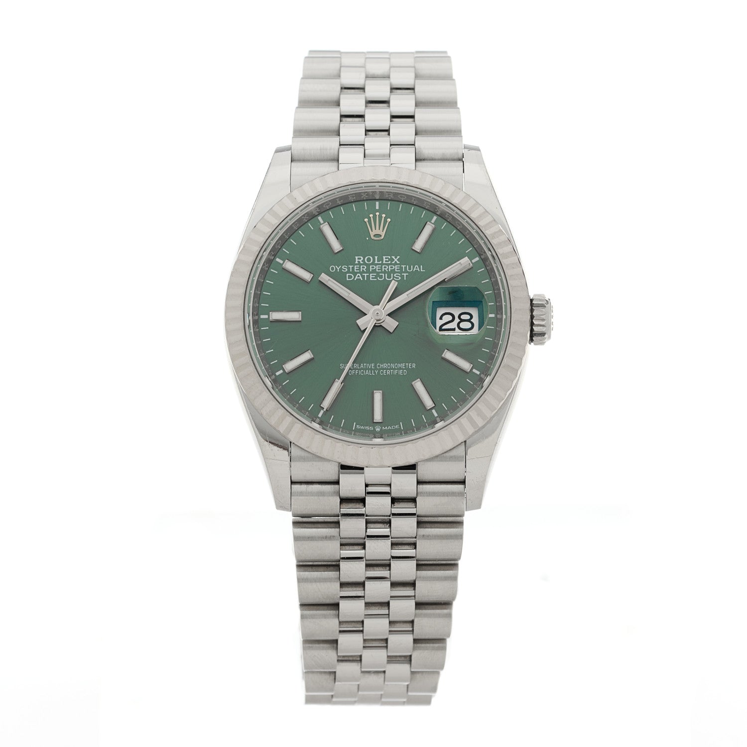 Rolex Stainless Steel 18K White Gold 36mm Oyster Perpetual Datejust Watch Mint Green 126234 1 of 5