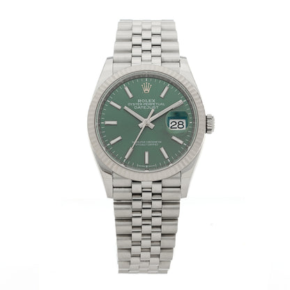 Rolex Stainless Steel 18K White Gold 36mm Oyster Perpetual Datejust Watch Mint Green 126234 1 of 5
