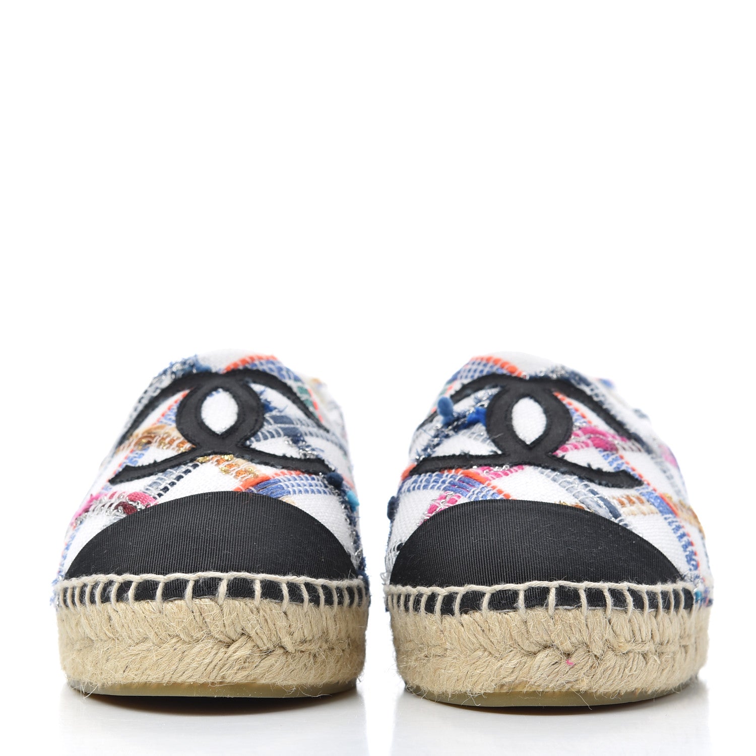 Chanel Tweed Grosgrain CC Espadrilles 36 White Blue Pink Green Black 2 of 9