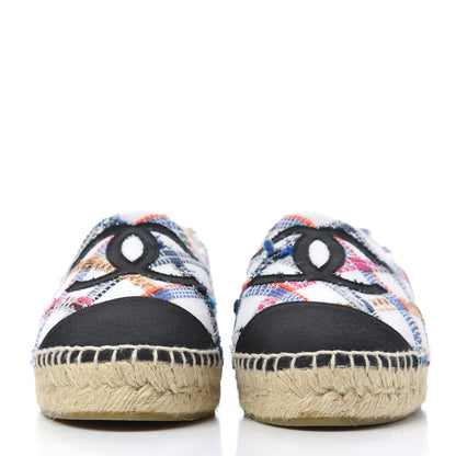Chanel Tweed Grosgrain CC Espadrilles 36 White Blue Pink Green Black 2 of 9