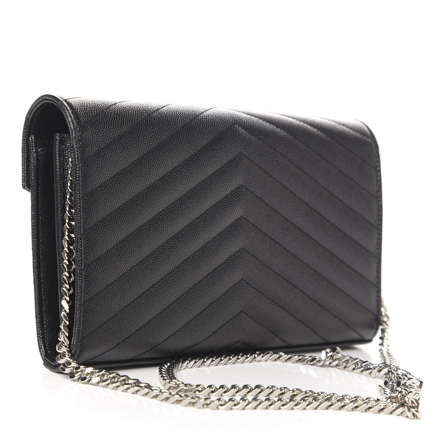 Grain De Poudre Matelasse Chevron Monogram Chain Wallet Black
