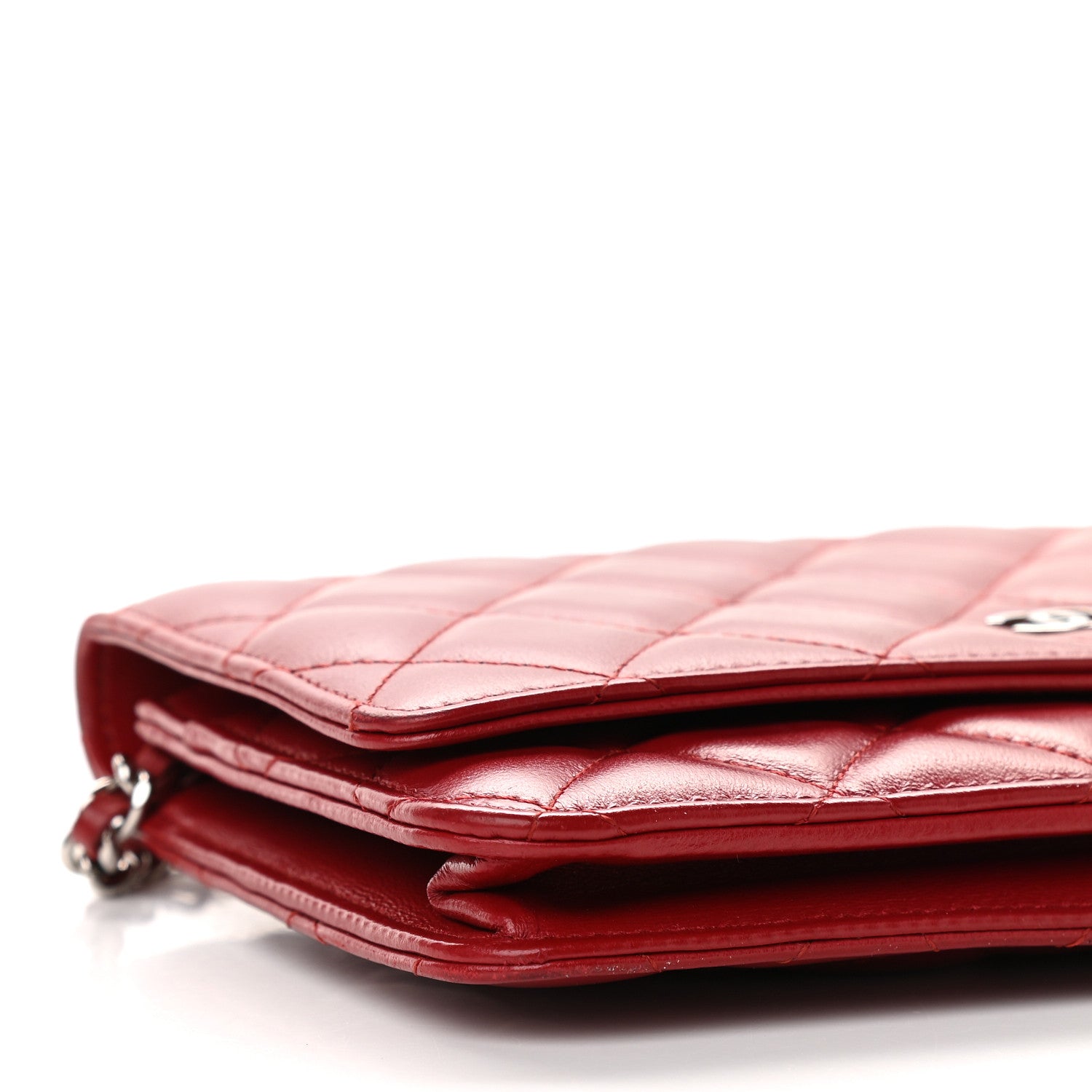 Chanel Lambskin Quilted Wallet On Chain WOC Red 9 of 10