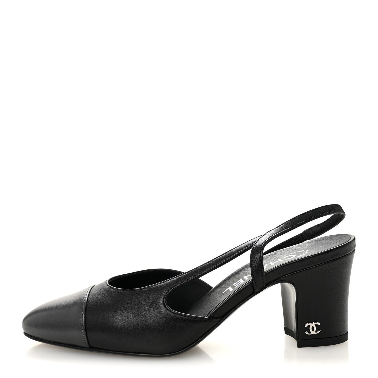 Lambskin Cap Toe CC Slingback Pumps 35.5 Black Dark Grey