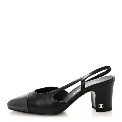 Chanel Lambskin Cap Toe CC Slingback Pumps 35.5 Black Dark Grey 1 of 8