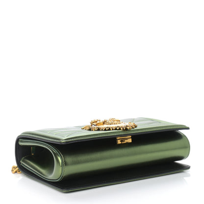 Dolce & Gabbana Metallic Calfskin Medium Devotion Crossbody Bag Green 4 of 9