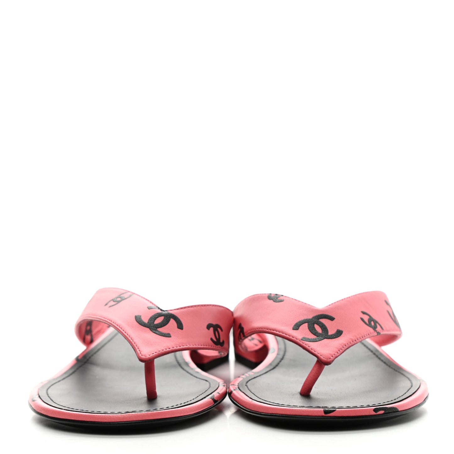 Lambskin Printed CC Thong Sandals 40 Pink Black
