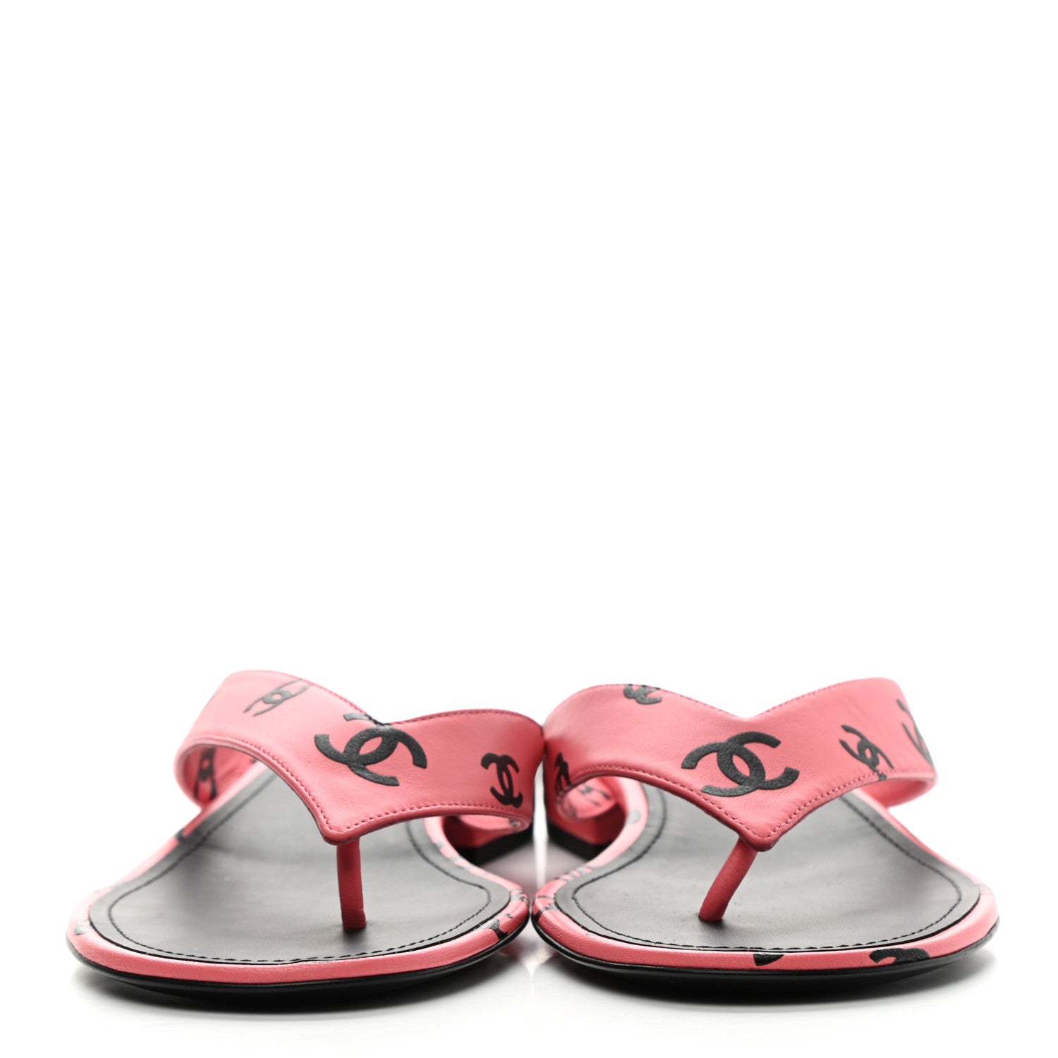Chanel Lambskin Printed CC Thong Sandals 40 Pink Black 2 of 8