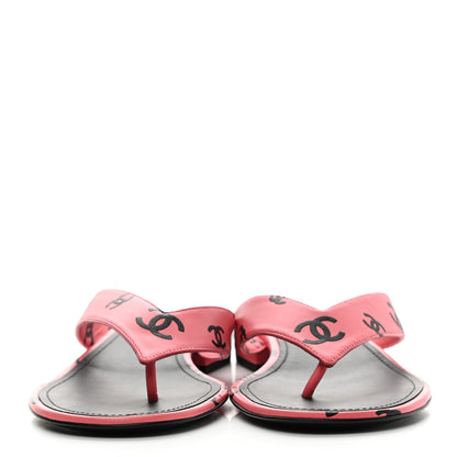 Chanel Lambskin Printed CC Thong Sandals 40 Pink Black 2 of 8