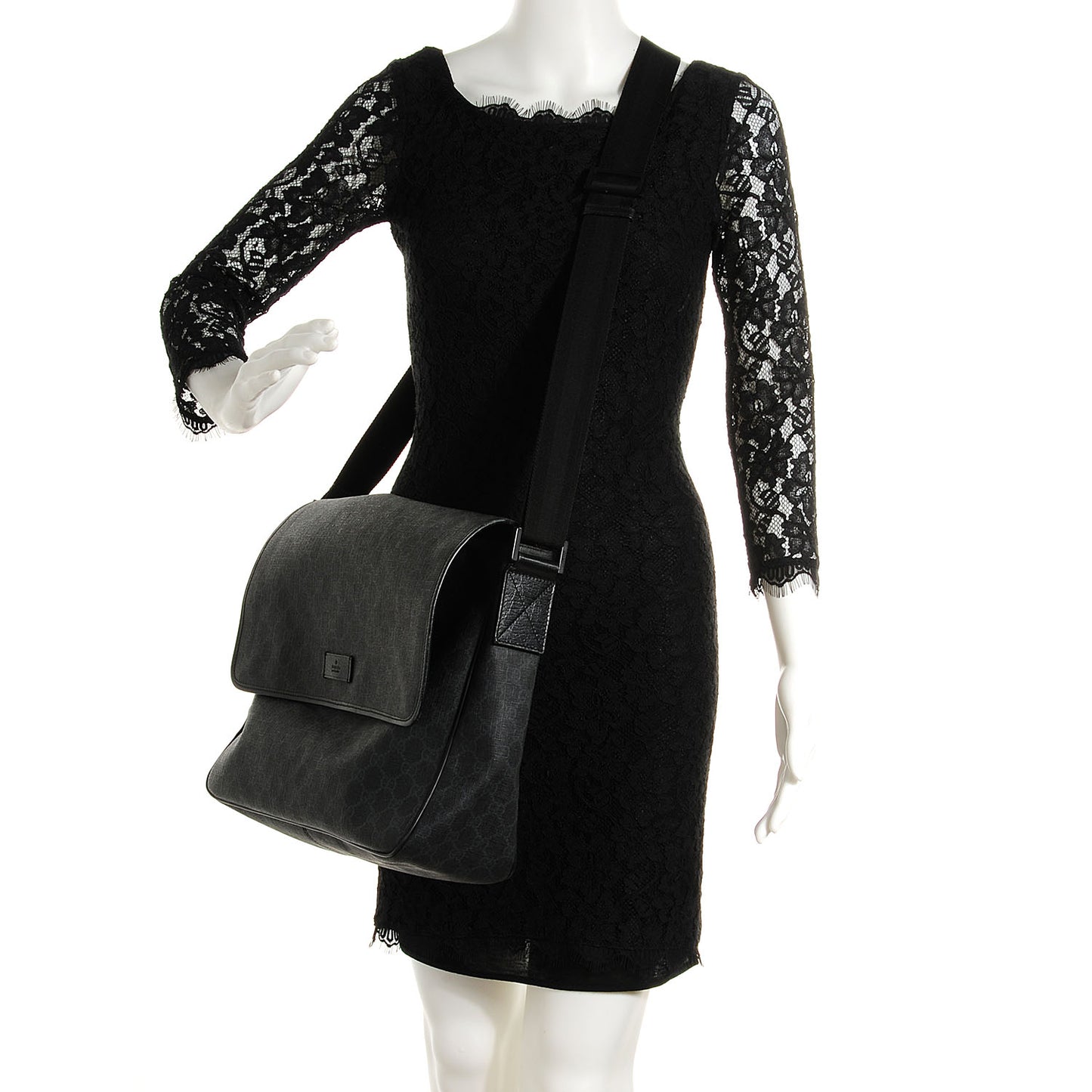 GG Plus Monogram Medium Flap Messenger Bag Black
