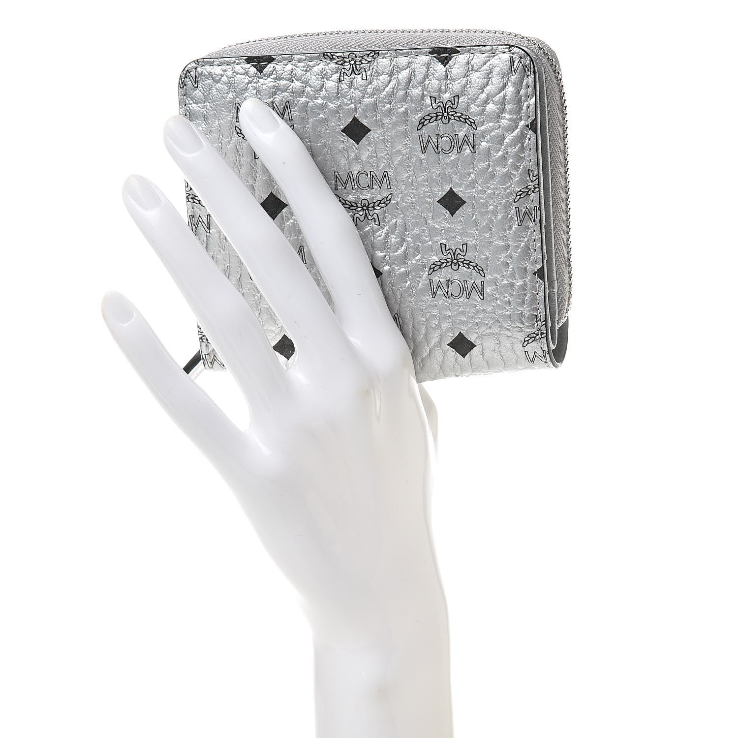 MCM Metallic Visetos Mini Zip Around Wallet Silver 2 of 9