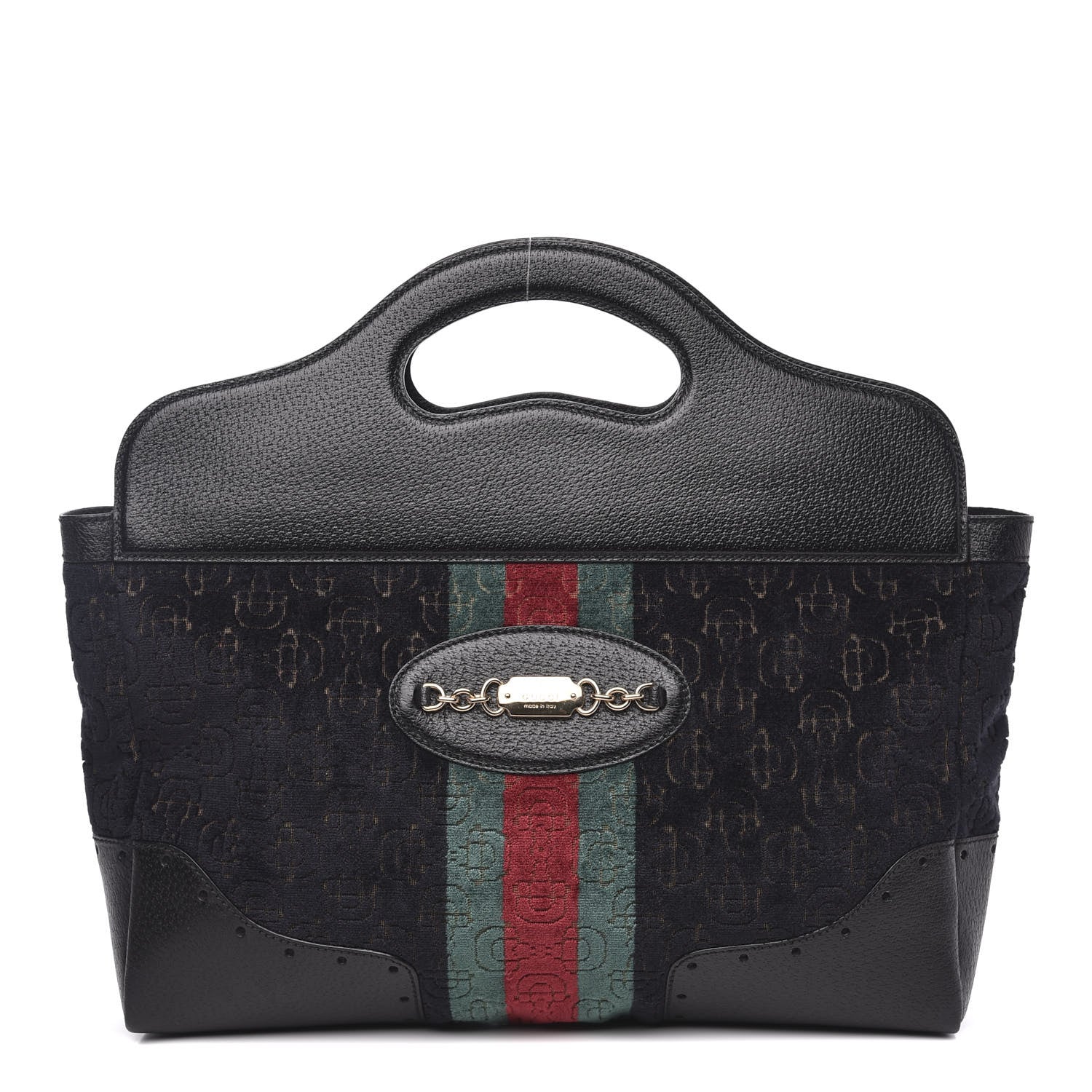 Gucci Velvet Horsebit Embossed Medium Punch Top Handle Tote Black 1 of 10