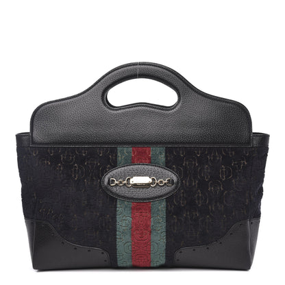 Gucci Velvet Horsebit Embossed Medium Punch Top Handle Tote Black 1 of 10