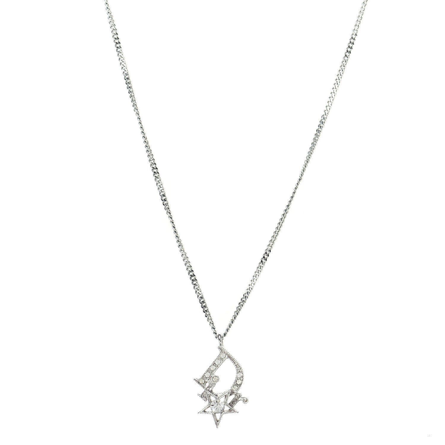 Christian Dior Crystal Logo Star Necklace Silver 1 of 4