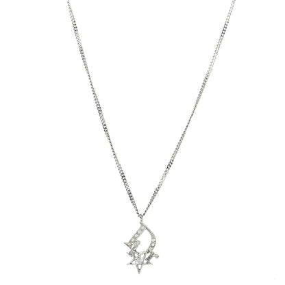 Christian Dior Crystal Logo Star Necklace Silver 1 of 4