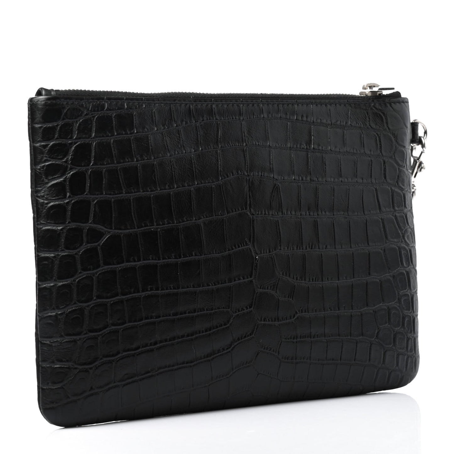 Calfskin Crocodile Embossed Monogram Zip Pouch Black