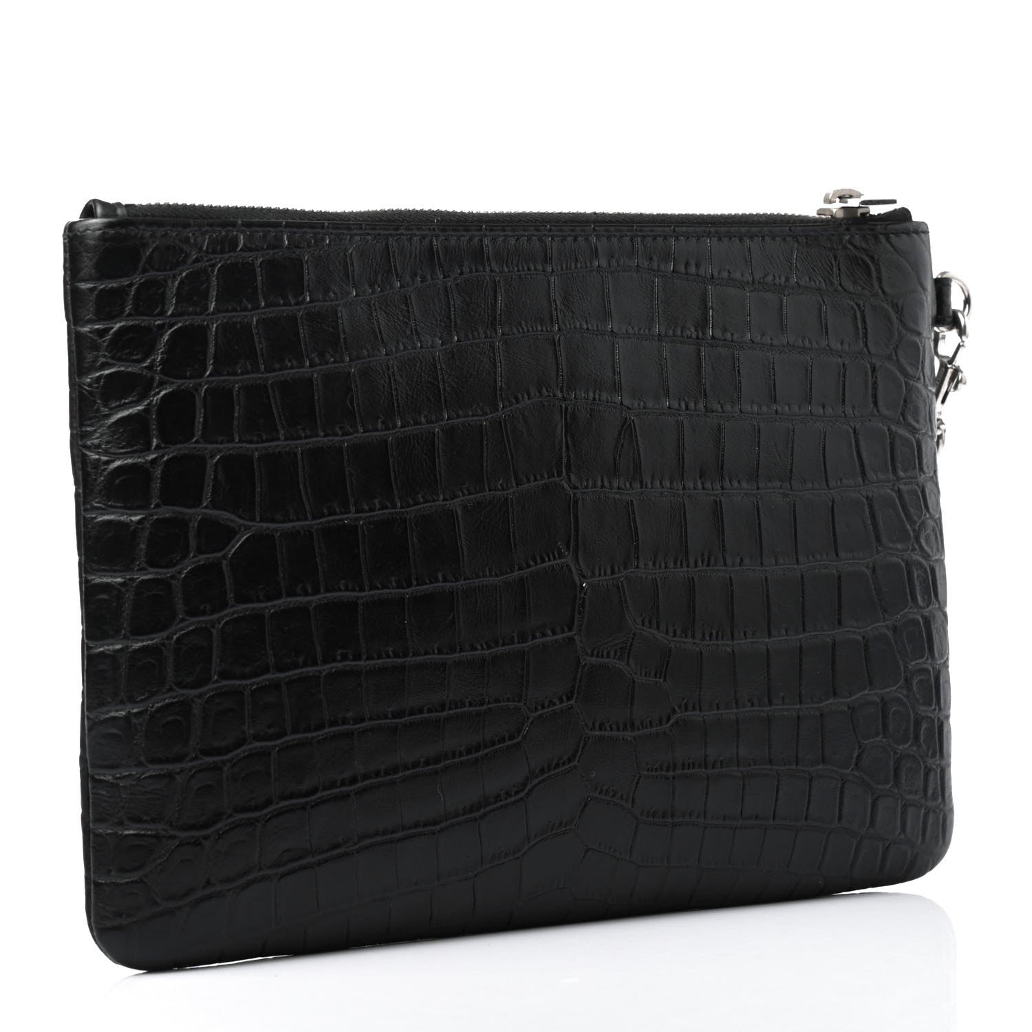 Saint Laurent Calfskin Crocodile Embossed Monogram Zip Pouch Black 2 of 4