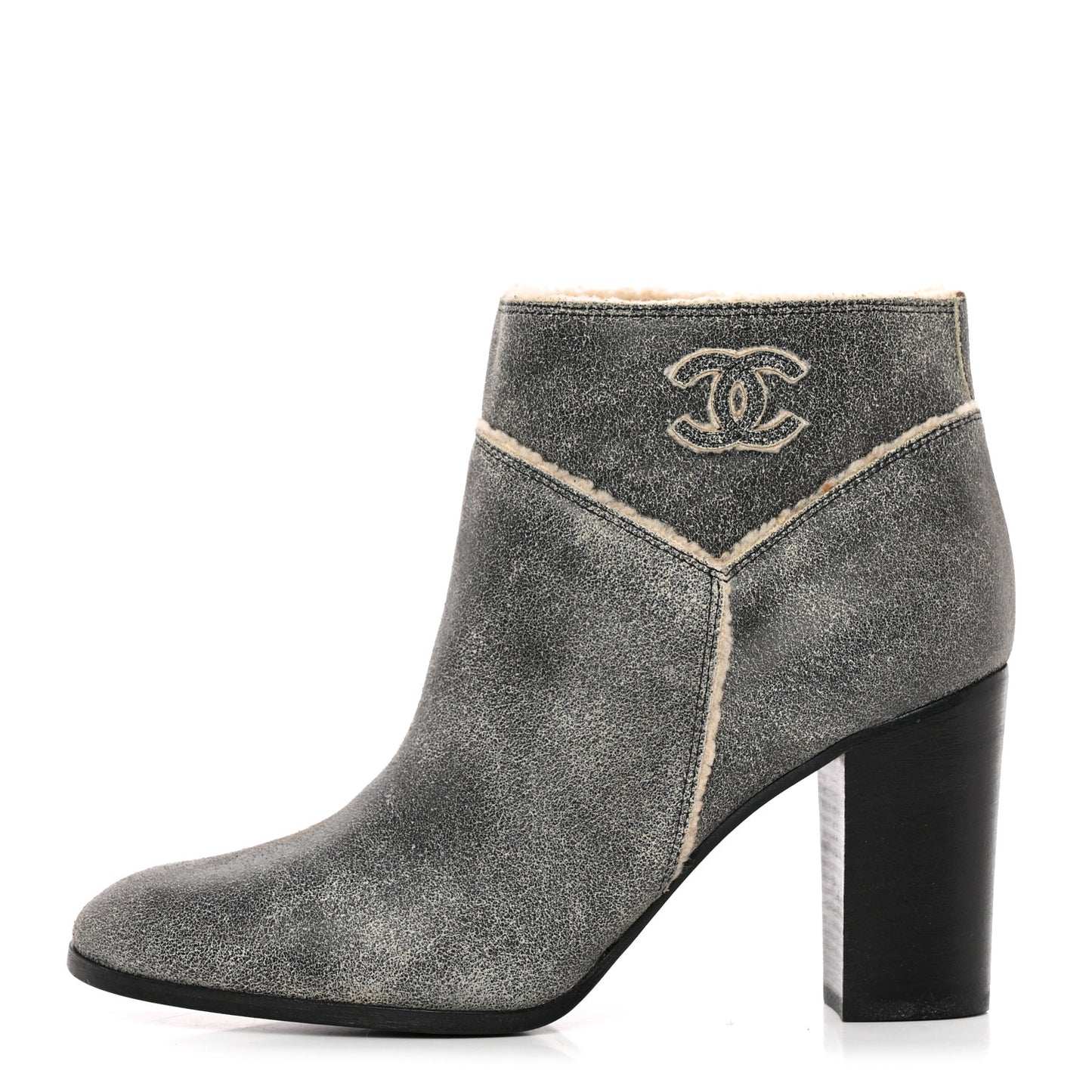 Suede Calfskin Shearling CC Ankle Boots 39.5 Beige