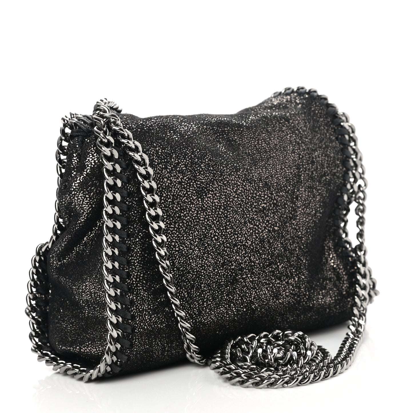 Chamois Shiny Dotted Tiny Falabella Fold Over Tote Ruthenium
