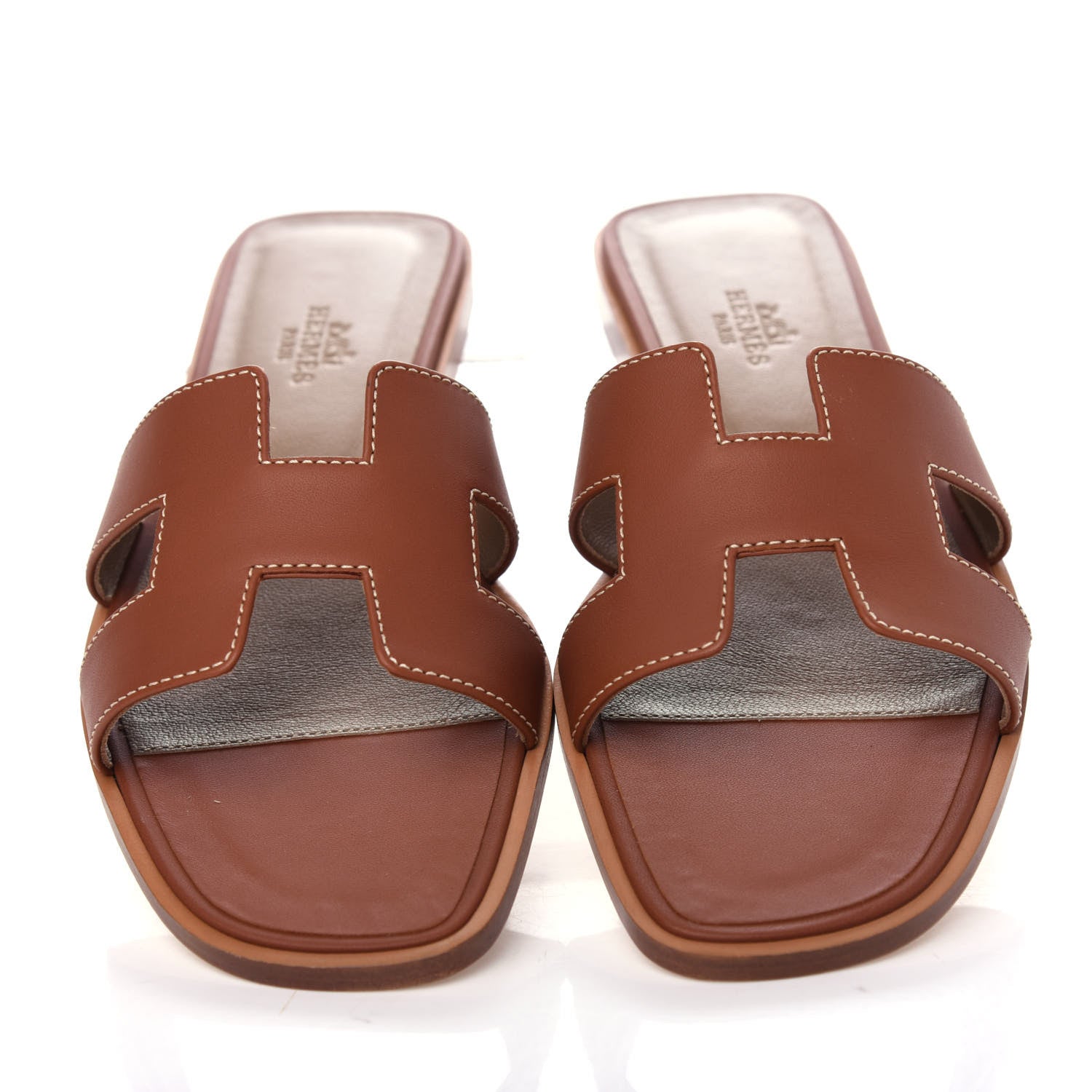 Hermes Box Calfskin Oran Sandals 37.5 Gold 5 of 11