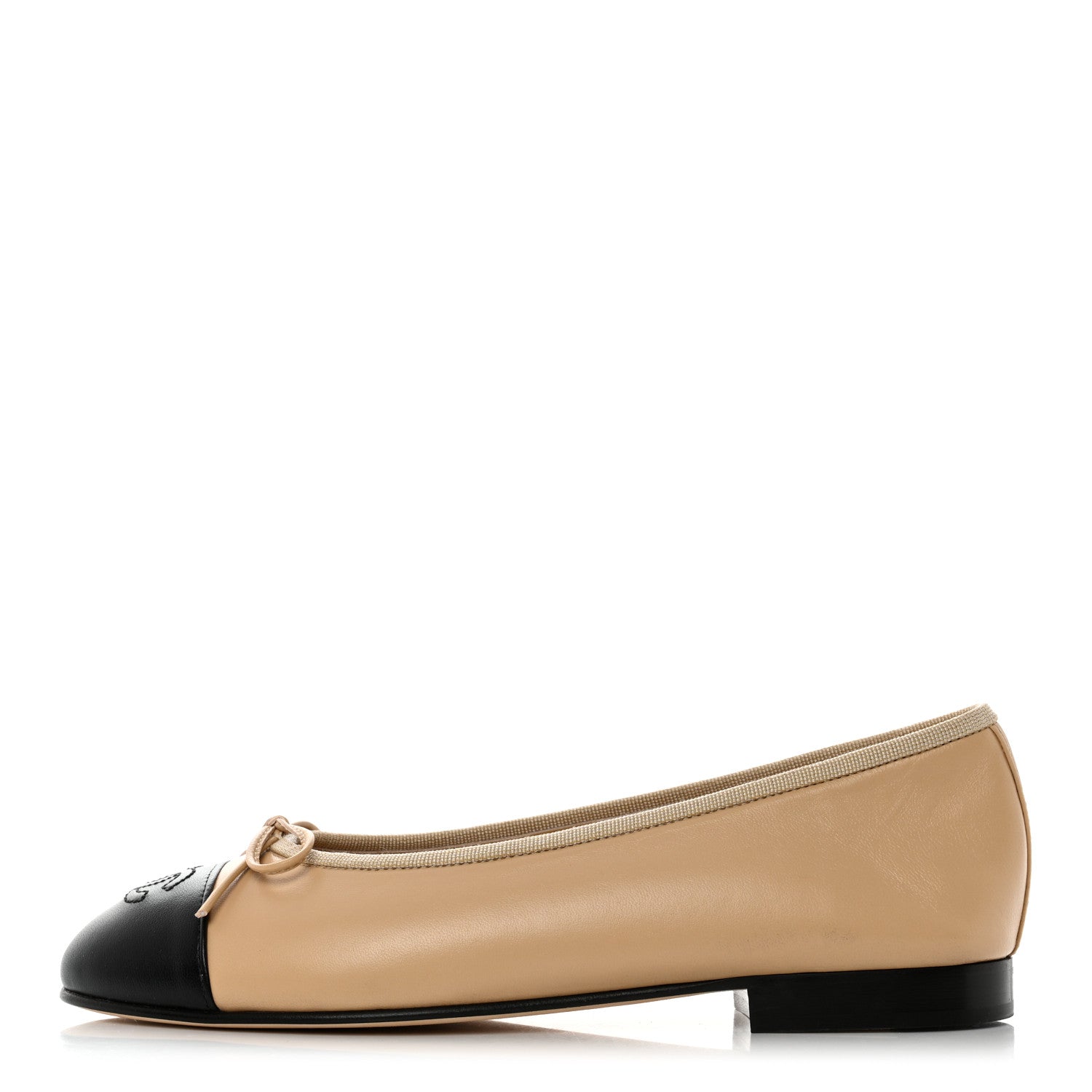 Chanel Lambskin Cap Toe CC Ballerina Flats 37 Beige Black 1 of 10