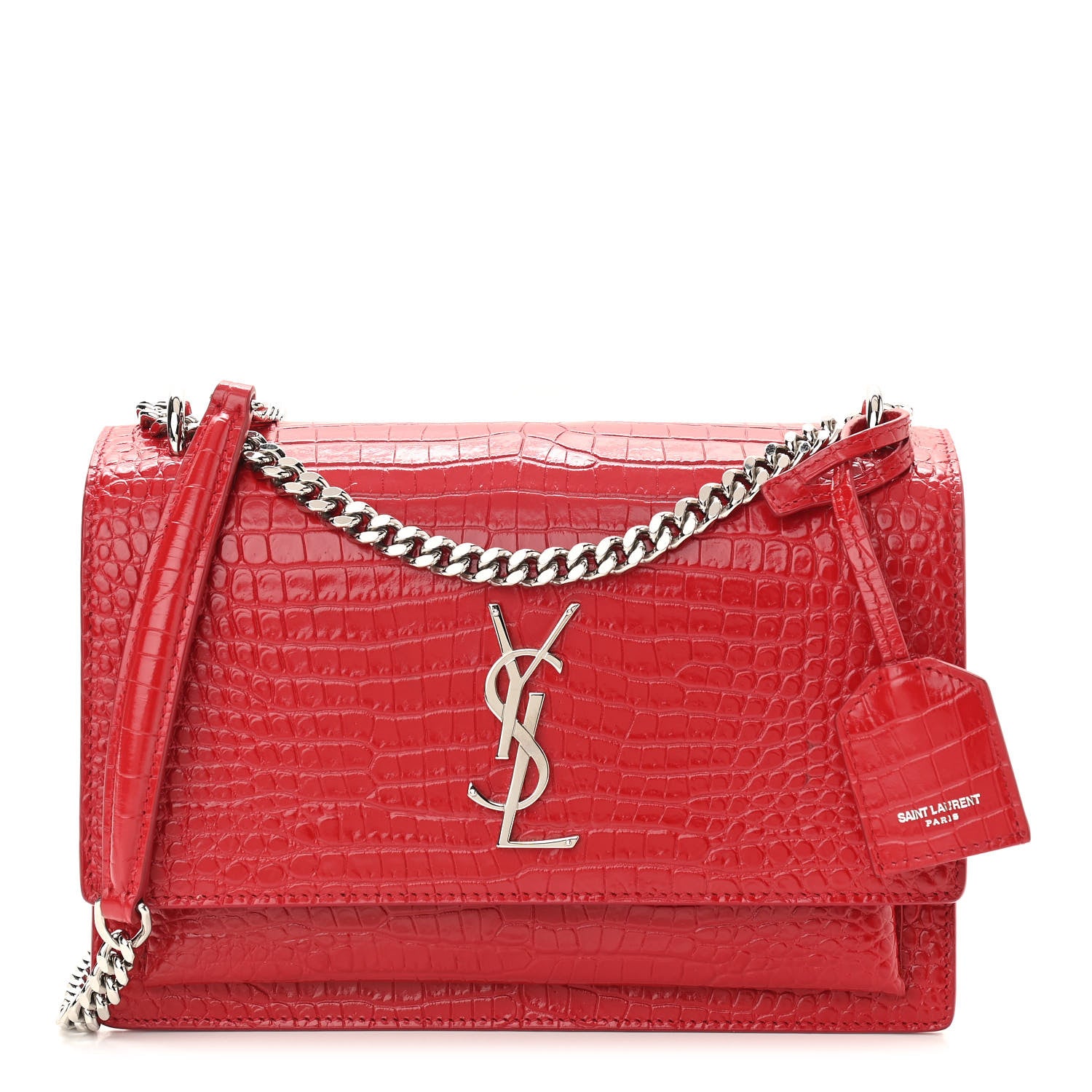 Saint Laurent Calfskin Crocodile Embossed Medium Monogram Sunset Rouge Eros 1 of 9