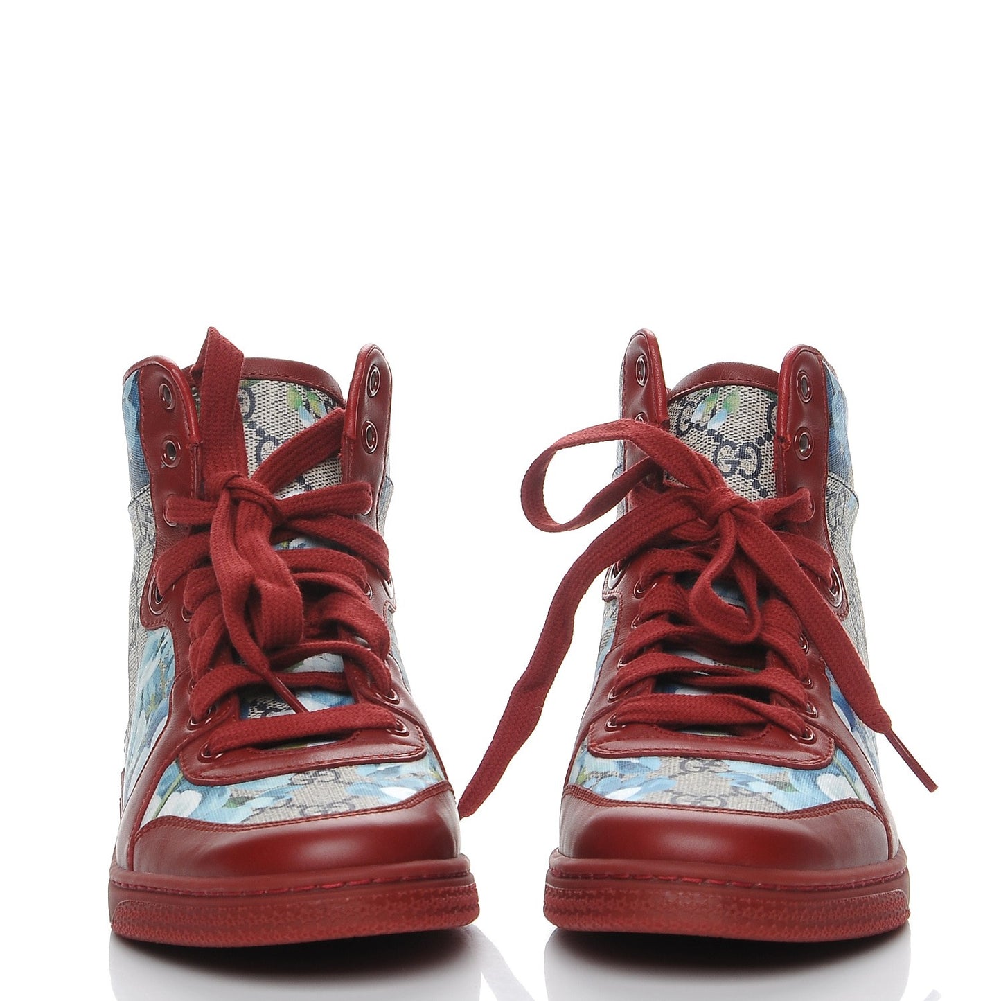 GG Supreme Monogram Blooms Womens High Top Sneakers 38 Beige Blue Navy Red