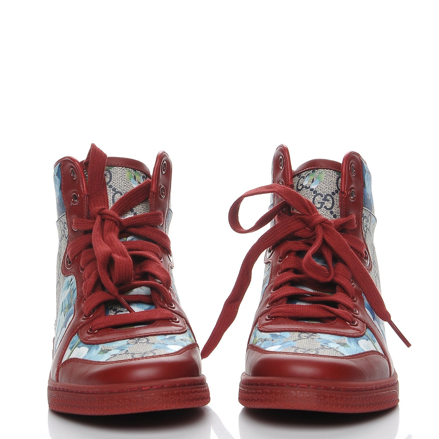 Gucci GG Supreme Monogram Blooms Womens High Top Sneakers 38 Beige Blue Navy Red 2 of 9