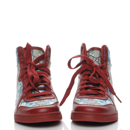 Gucci GG Supreme Monogram Blooms Womens High Top Sneakers 38 Beige Blue Navy Red 2 of 9