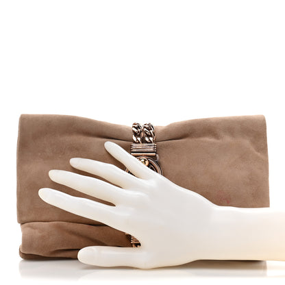 Jimmy Choo Suede Crystal Chandra Chain Clutch Beige 2 of 12