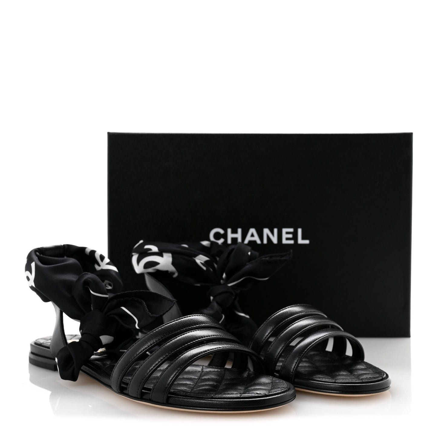 Lambskin Silk CC Wrap Ankle Flat Sandals 40 Black