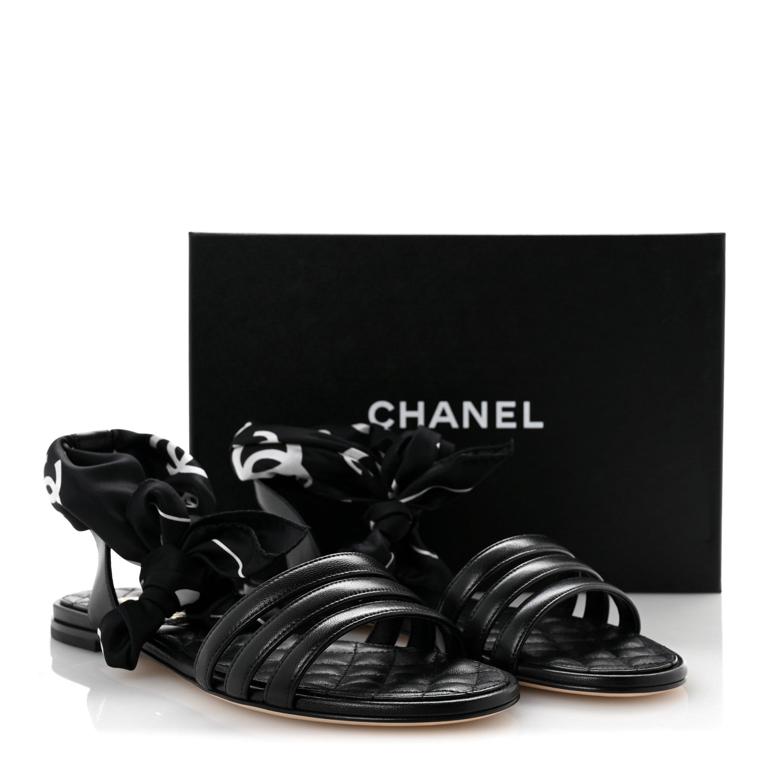 Chanel Lambskin Silk CC Wrap Ankle Flat Sandals 40 Black 10 of 10