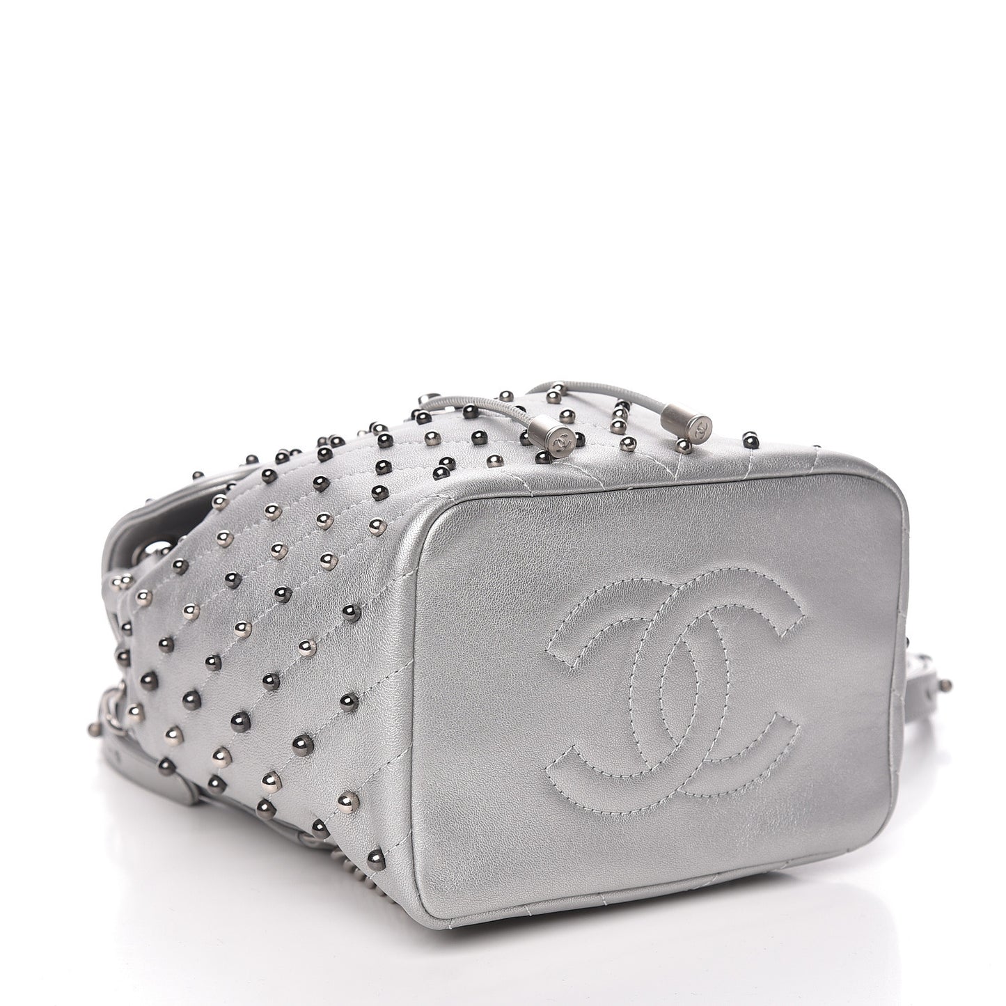 Metallic Lambskin Chevron Quilted Studded Stud Wars Backpack Silver