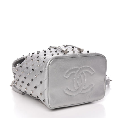 Chanel Metallic Lambskin Chevron Quilted Studded Stud Wars Backpack Silver 4 of 10