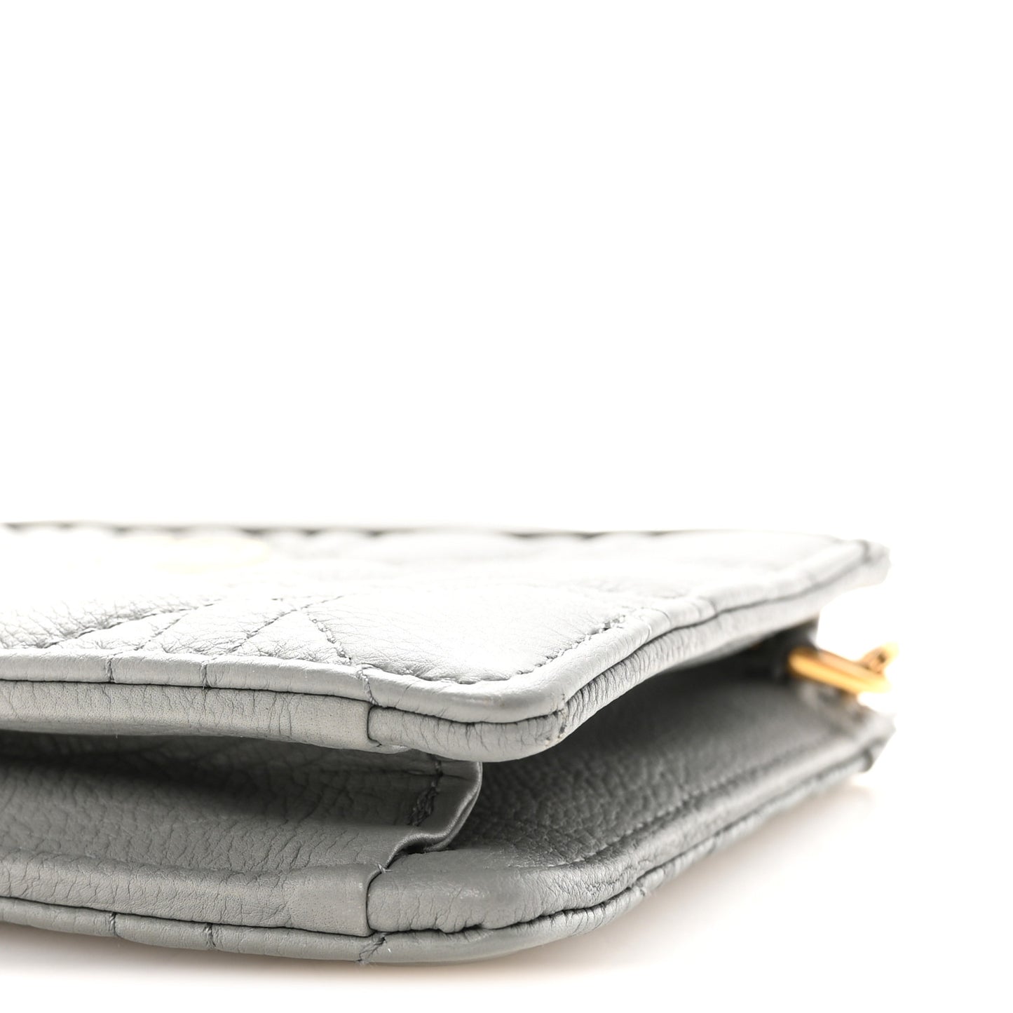 Calfskin Cannage Caro Zipped Pouch With Chain Grey