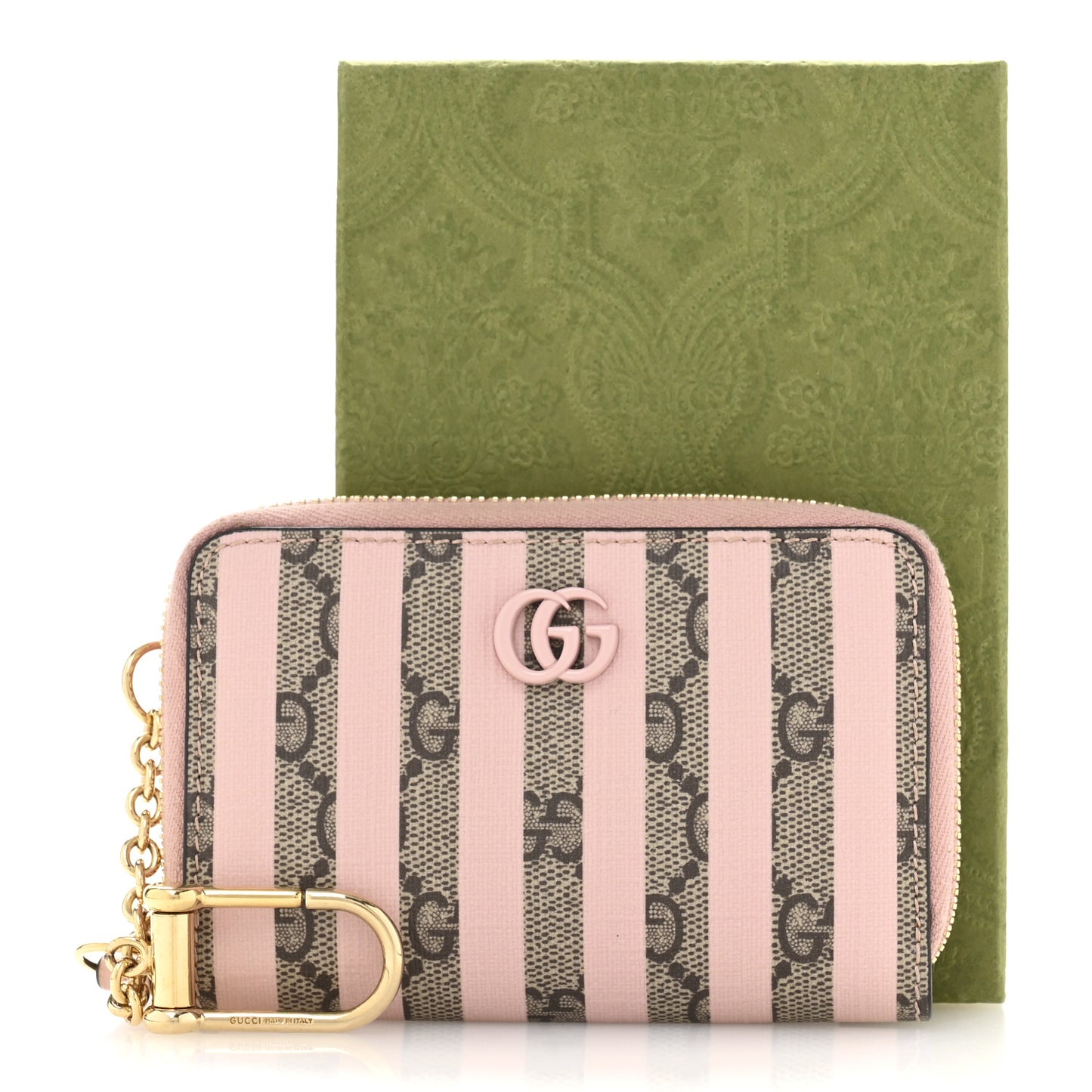 Supreme Monogram Vitello Eclipse Enamel Striped GG Key Card Case Beige Ebony Pink
